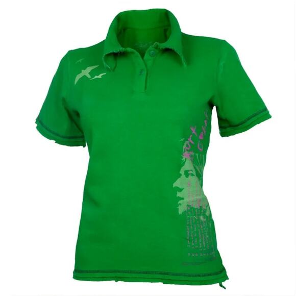 NEW Kurt Cobain Birds Nirvana POLO T SHIRT MED TEE Girls Boys 100% Cotton Green - Picture 2 of 7